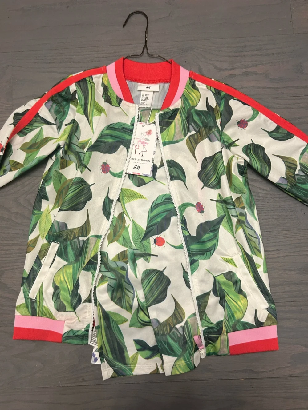H&M Kids Leaf Print Matching Set Pink and Red Trim